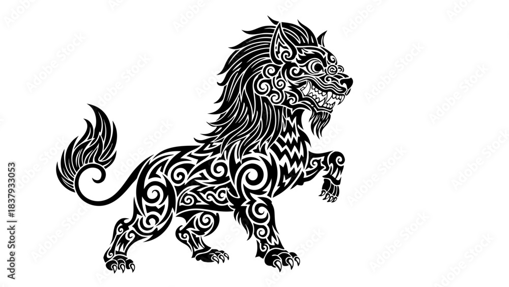 Fototapeta premium Majestic Tribal Lion Illustration Tattoo Design Art Black and White
