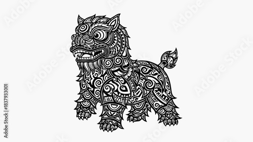 Ornate Foo Dog Guardian Lion Vector Illustration