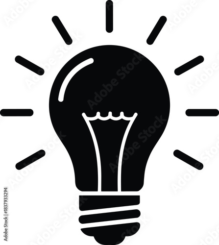 Light bulb idea icon, glowing filament silhouette, creativity and innovation symbol, bright idea concept, energy saving lamp illustration, brainstorming and inspiration emblem