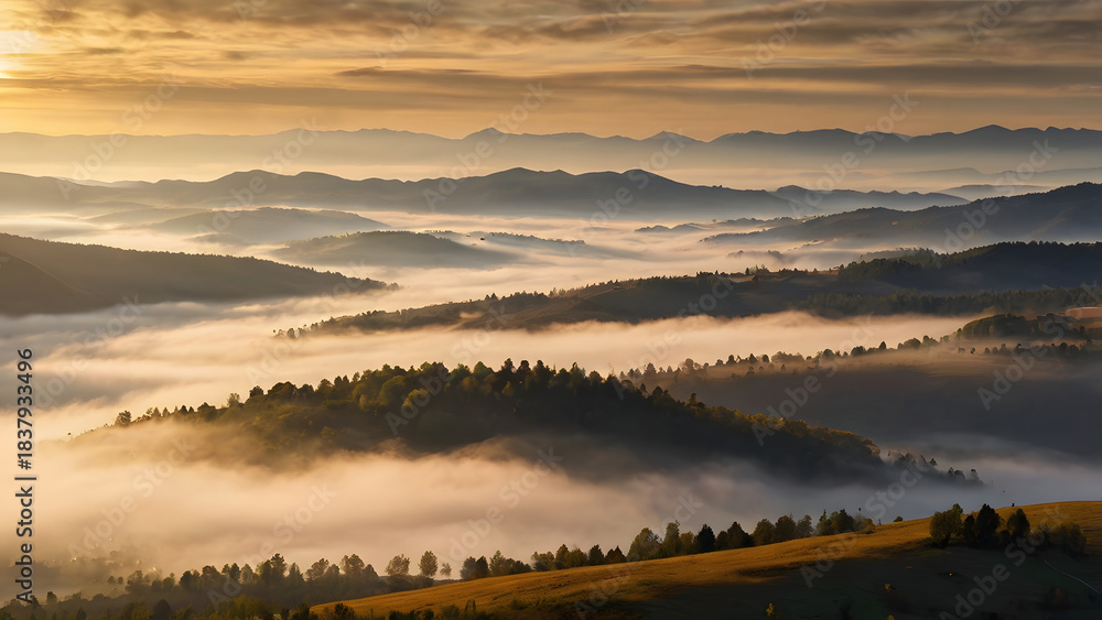 Fototapeta premium Golden sunrise over mountains