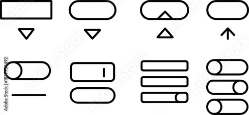 UI interface icons set. Home, user, menu, phone, settings, arrows, notifications outline symbols