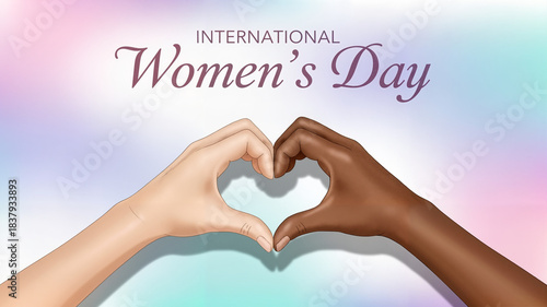 Hands of different skin tones forming a heart shape to celebrate International Women's Day