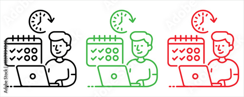 Efficient professional manages tasks and schedules successfully using laptop in modern workflow icons