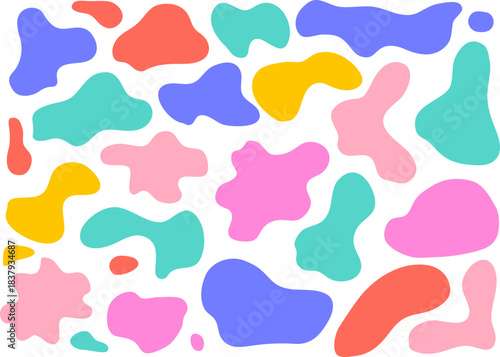 Organic irregular blob shapes set. Abstract liquid forms with smooth random outlines. Modern colorful freeform elements for backgrounds, banners and creative design.