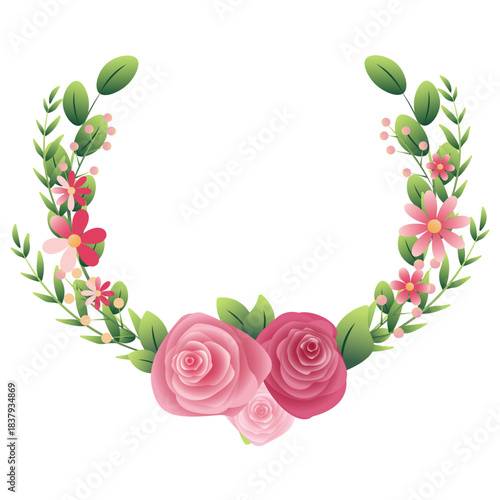 Floral Illustration with Pink Roses and Greenery