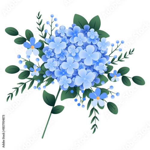 Illustration of Blue Hydrangea Flower Wreath
