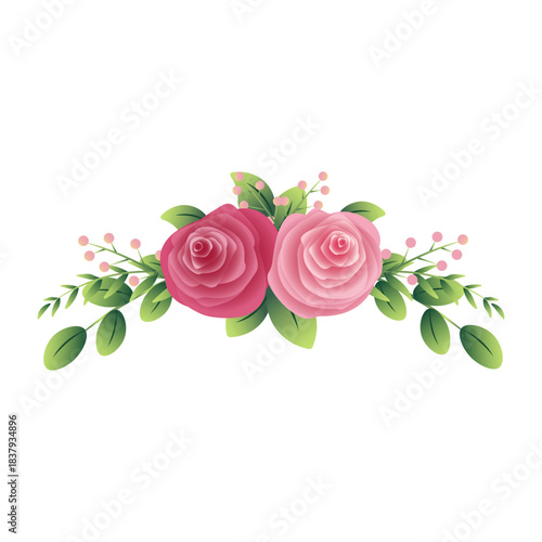 Floral Illustration with Pink Roses and Greenery