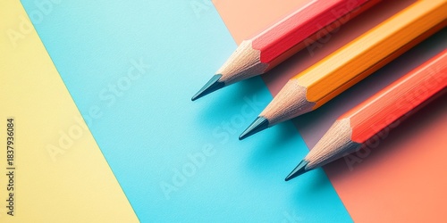 Paper mockup with pencil stationery on a desk, illustrating creativity and writing for artistic projects. Study tools for art design, education, work, or creative banner design, Generative AI