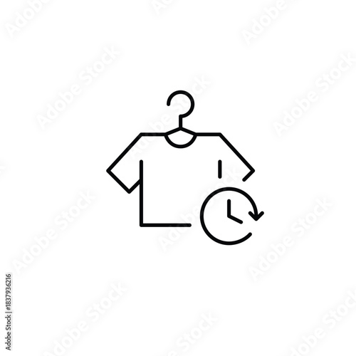 Shirt on rack and clock. Timed laundry service, limited store offer. Pixel perfect, editable stroke vector icon