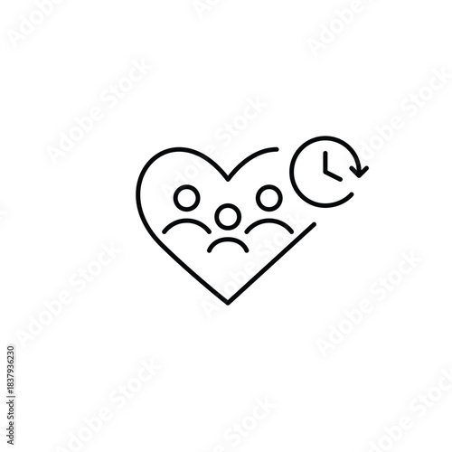 Family of three in heart and clock. Family insurance, childcare. Pixel perfect, editable stroke vector icon