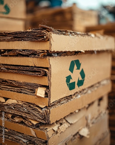 Cardboard close-up with waste management and recycling solutions for environmental conservation. Eco-friendly practices promoting reuse, packaging solutions, and sustainable waste, Generative AI