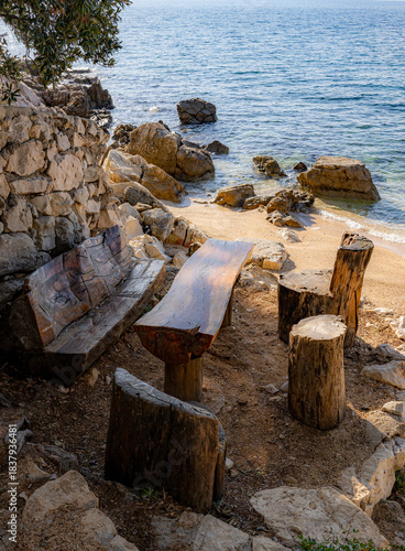 table and chairs made of pine logs