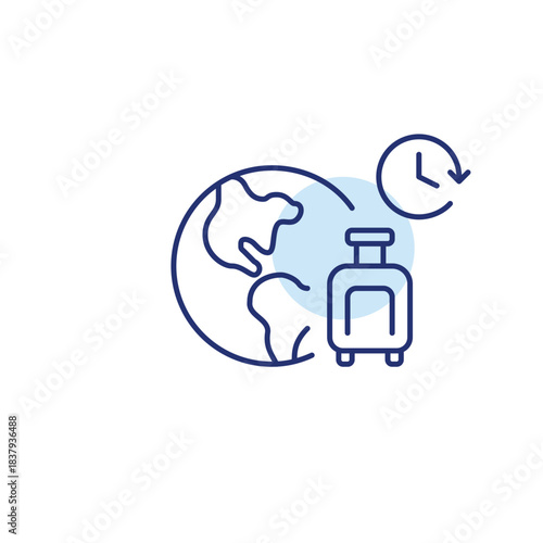 Earth, suitcase and clock. World travel schedule. Pixel perfect, editable stroke vector icon
