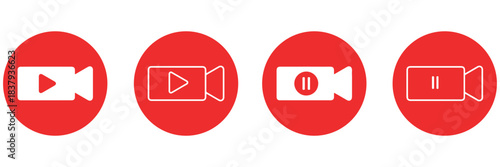 Flat vector illustration, media icons, video symbols, play button, pause icon, camera graphic, film reel, clapperboard icon, video player, streaming design