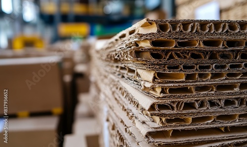Cardboard close-up for waste recycling, reuse, and eco-friendly packaging practices. Logistics and supply chain solutions with creative textures and eco-conscious shipping systems, Generative AI