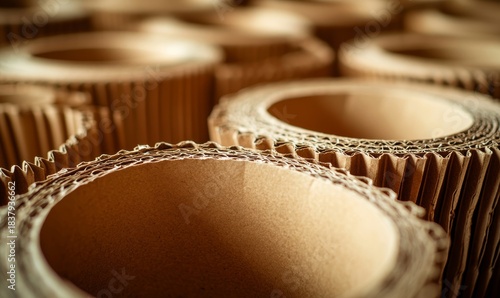 Cardboard close-up for waste recycling, reuse, and eco-friendly packaging practices. Logistics and supply chain solutions with creative textures and eco-conscious shipping systems, Generative AI