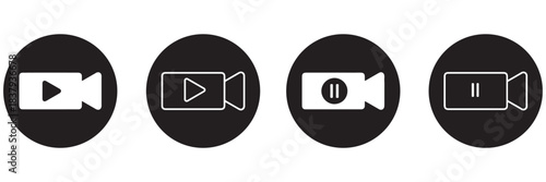 Flat vector illustration, media icons, video symbols, play button, pause icon, camera graphic, film reel, clapperboard icon, video player, streaming design