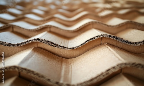 Cardboard close-up for waste recycling, reuse, and eco-friendly packaging practices. Logistics and supply chain solutions with creative textures and eco-conscious shipping systems, Generative AI
