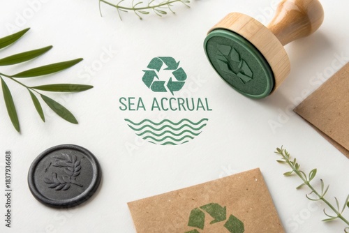 A wooden stamp and sea logo promoting ecological accrrual