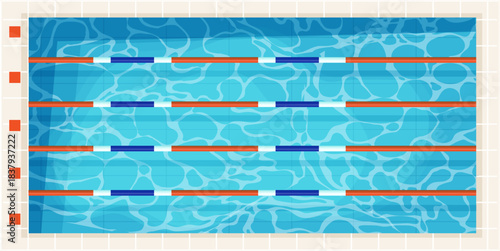 Swimming sport pool bottom top view with blue water waves texture set. Summer aqua surface with ripples. Spa pool geometrical shapes game texture