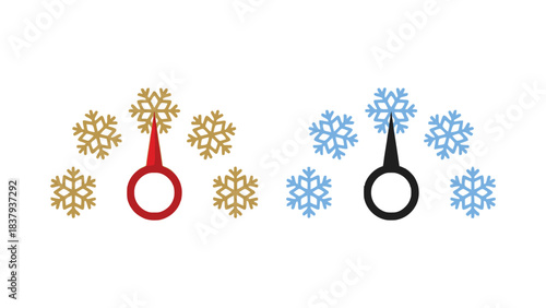 Two temperature gauges with snowflakes indicating hot and cold levels