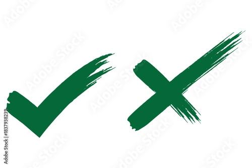 Check tick mark icon set. Cross box x check mark checkbox v list draw hand drawn sketch doodle brush marker checklist symbol wrong right circle. Illustration