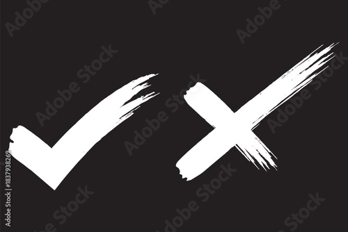 Check tick mark icon set. Cross box x check mark checkbox v list draw hand drawn sketch doodle brush marker checklist symbol wrong right circle. Illustration