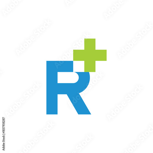 letter r plus medical colorful blue green logo vector