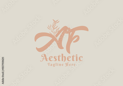 Brush style AF initial letter logo with aesthetic leaf accents