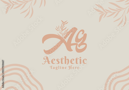 Brush style Ag initial letter logo with aesthetic leaf accents