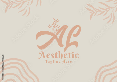 Brush style AL initial letter logo with aesthetic leaf accents