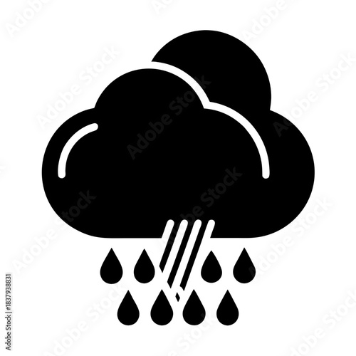 Black cloud with rain drops and lines indicating heavy rain