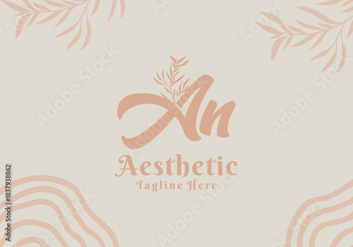 Brush style An initial letter logo with aesthetic leaf accents