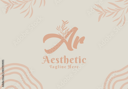 Brush style Ar initial letter logo with aesthetic leaf accents