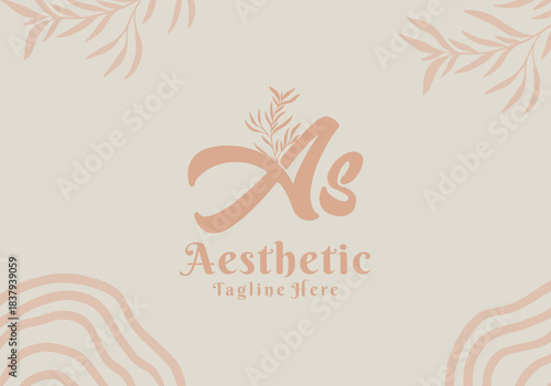 Brush style As initial letter logo with aesthetic leaf accents