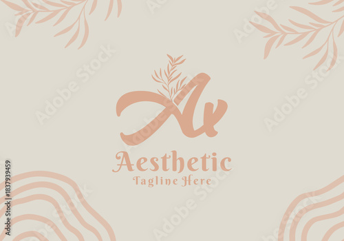 Brush style Ax initial letter logo with aesthetic leaf accents