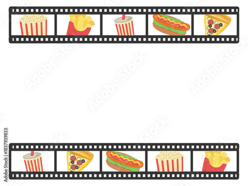 映画とフードのネガフィルムフレームのイラスト素材