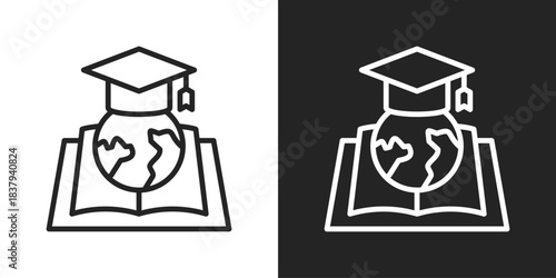 Global Learning Icon In Black And White Line Style