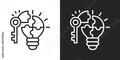 Problem Solving Icon In Black And White Line Style