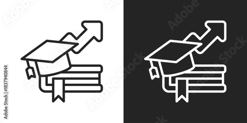 Higher Education Icon In Black And White Line Style