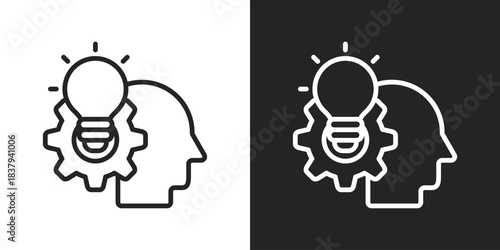 Critical Thinking Icon In Black And White Line Style