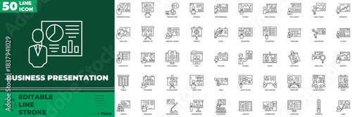 Business Presentation Line Editable Icons set
