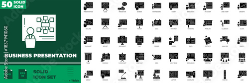 Business Presentation Solid Editable Icons set