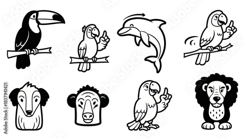 Black and white animal illustrations set for various creative projects