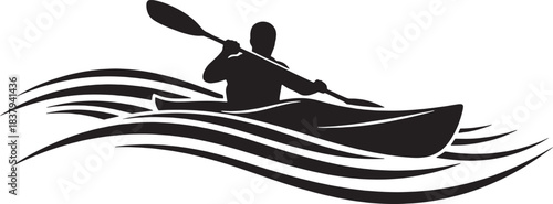 Silhouette of kayakers paddling on wavy water kayaking
