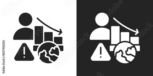 Economic Crisis Icon In Black And White Glyph Style