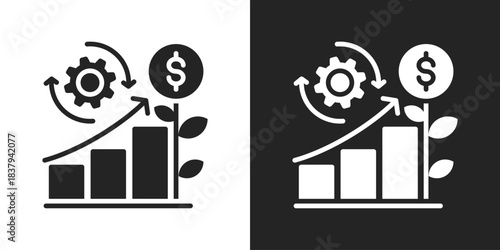 Sustainable Development Icon In Black And White Glyph Style
