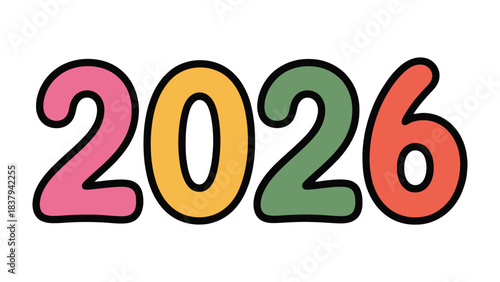 Vibrant 2026: A cheerful and colorful image of the year 2026, ideal for designs related to future planning, calendaring, and optimistic themes. 