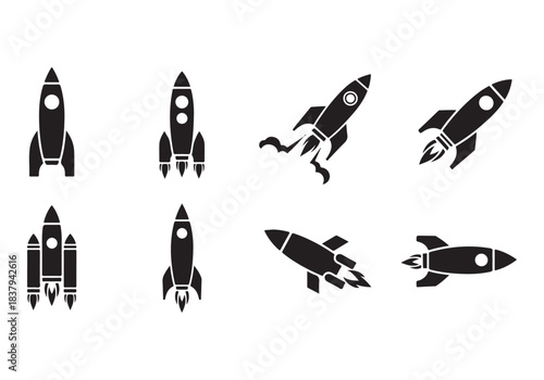 Rocket icon set. business start up symbol. rocket launching sign. vector silhouette