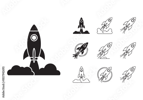 Rocket icon set. business start up symbol. rocket launching sign. vector silhouette